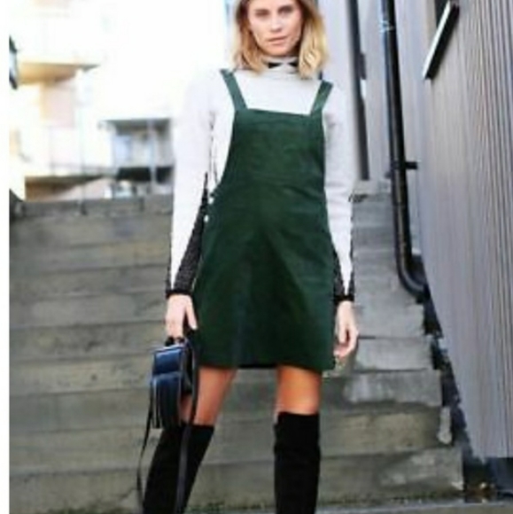 Zara Green Velvet Overall Jumper Dress 